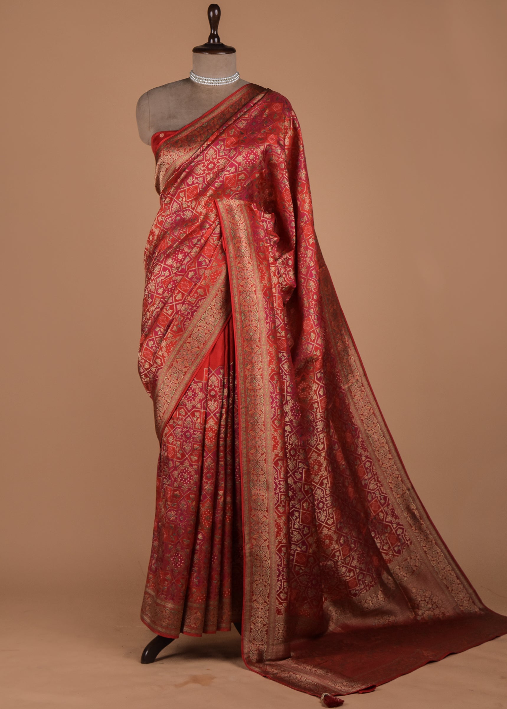 Red Moroccan Silk Banarasi Saree
