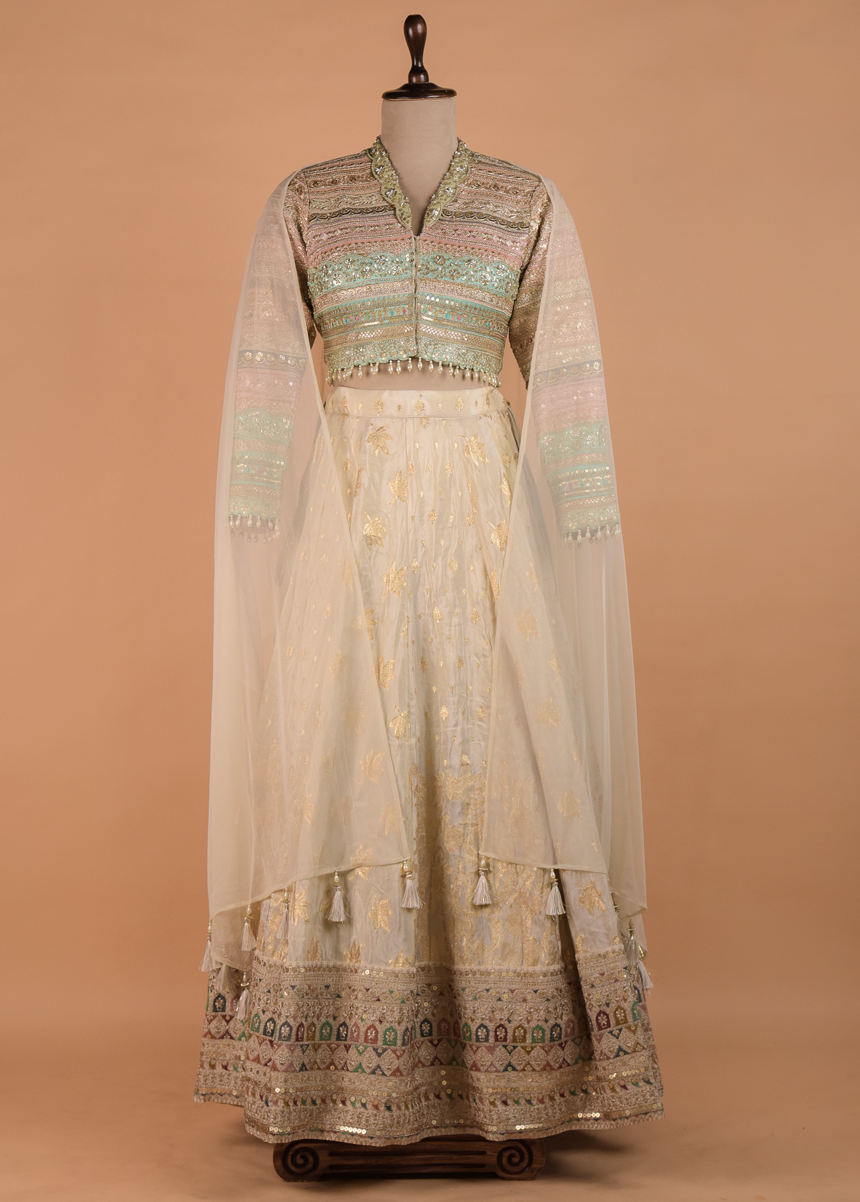 Cream Crepe Silk Lehenga | Greenways Delhi