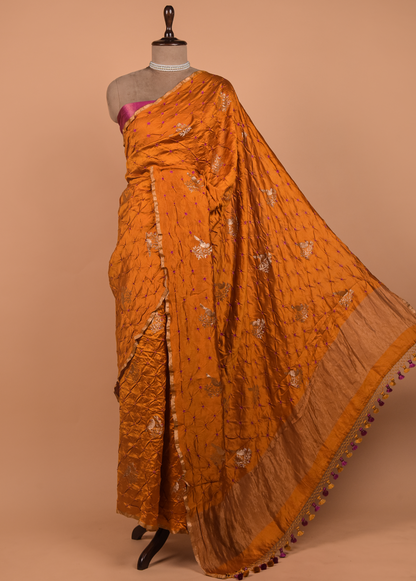 Orange Gajji Silk Bandhani Saree