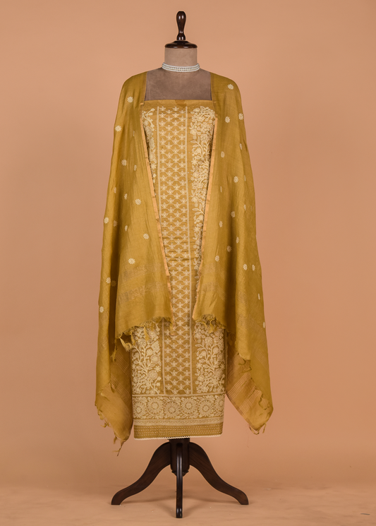 Yellow Tussar Dress Material