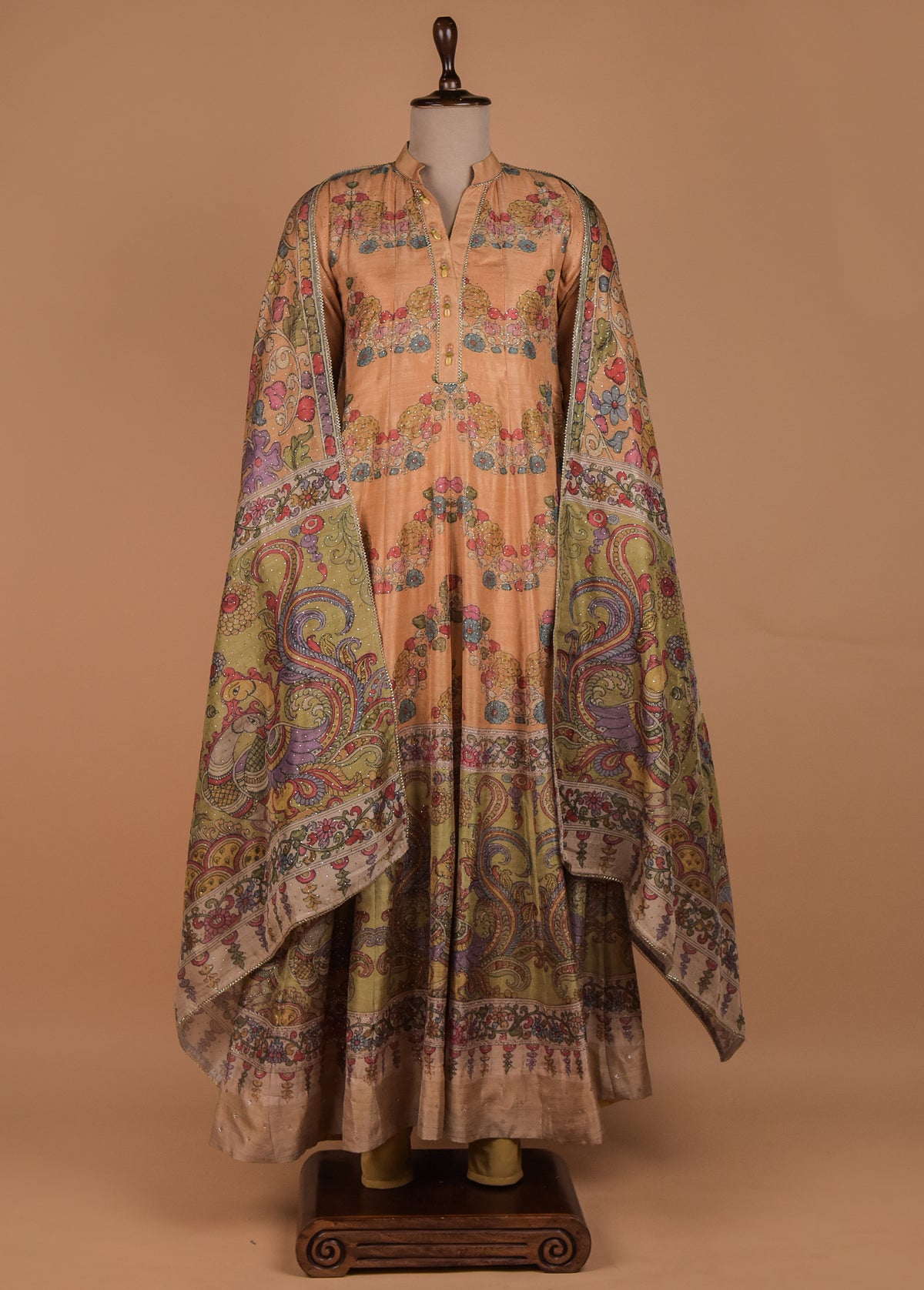 Yellow Tussar Anarkali Set