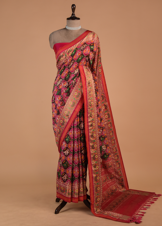 Pink Art Silk Patola Saree