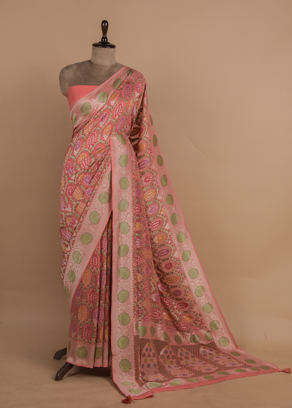 Peach Georgette Bandhani Saree