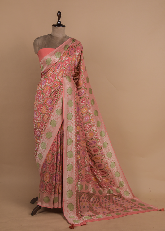 Peach Georgette Bandhani Saree