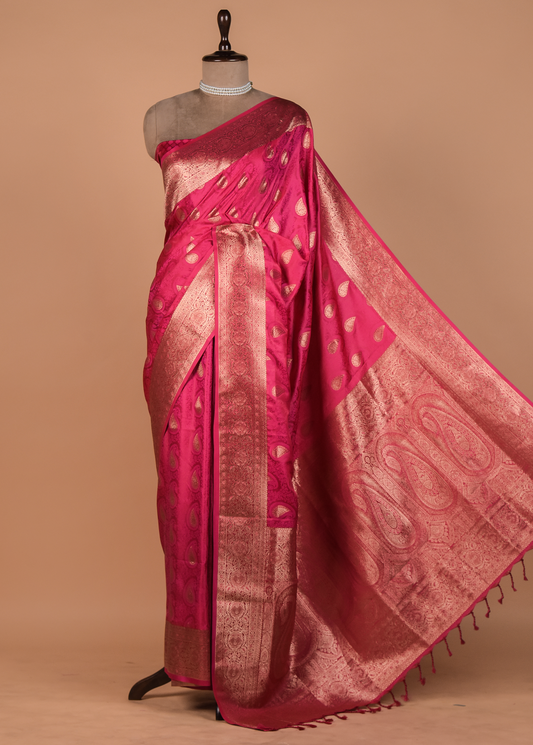 Pink Satin Silk Kanjeevaram Saree