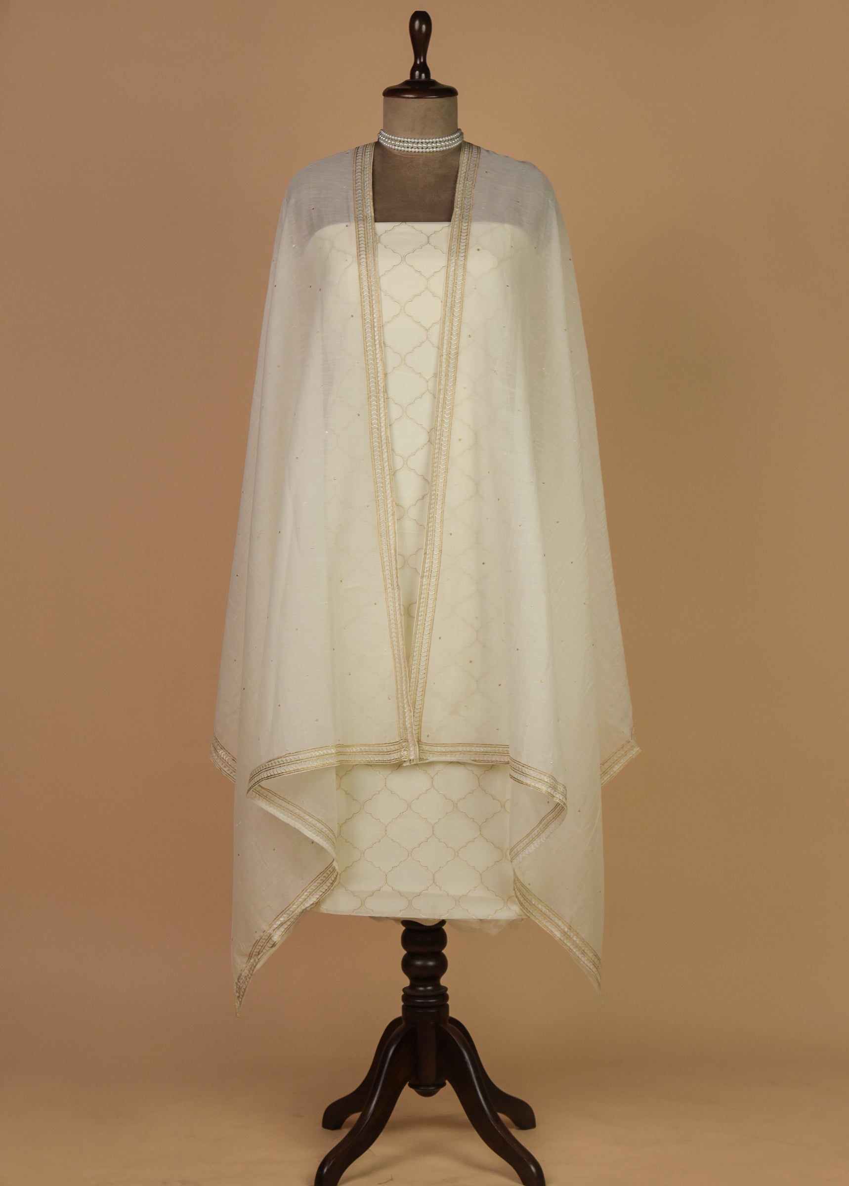 White Mul Chanderi Dress Material