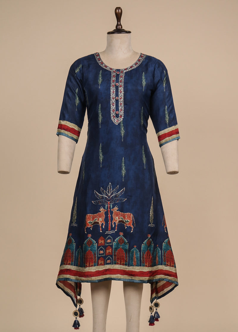 Blue Cotton Silk Kurti