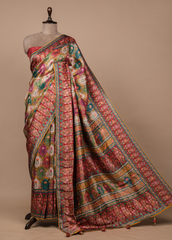 Multicoloured Satin Embroidered Saree