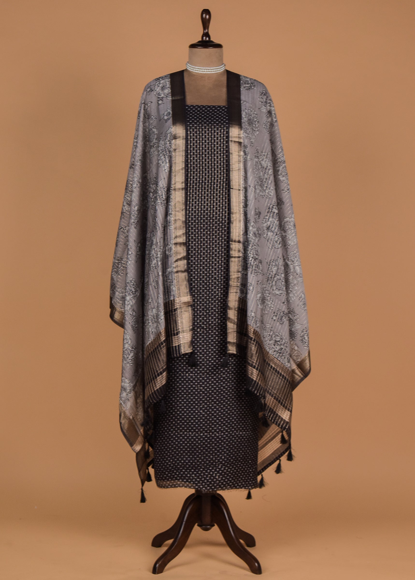 Black Muslin Crepe Dress Material