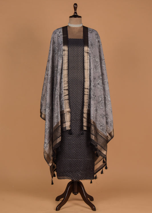 Black Muslin Crepe Dress Material