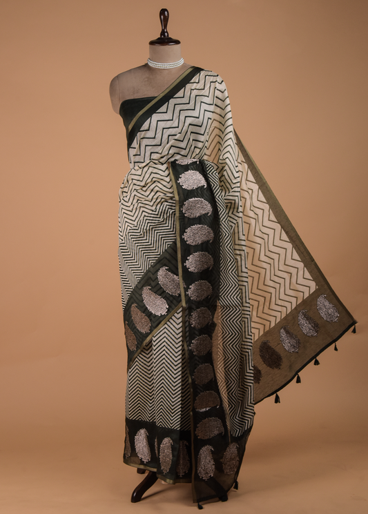 Green Cotton Printed Saree