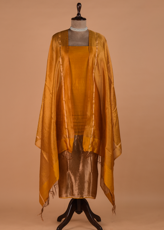 Mustard Crepe and Tissue Dress Material