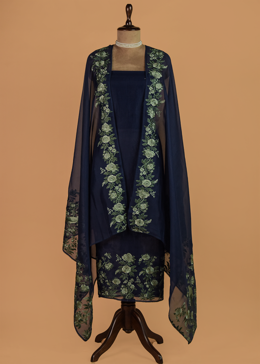 Blue Organza Dress Material | Greenways Delhi