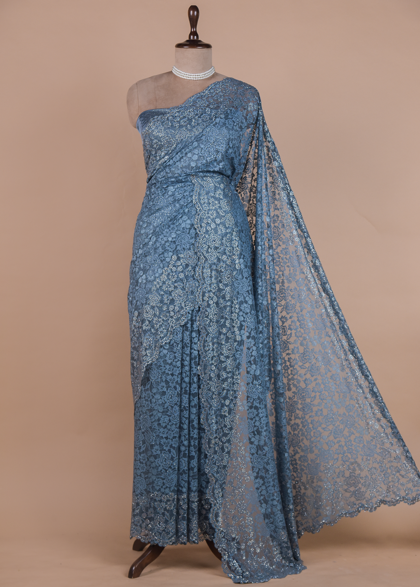 Blue Chantily Lace Embroidered Saree