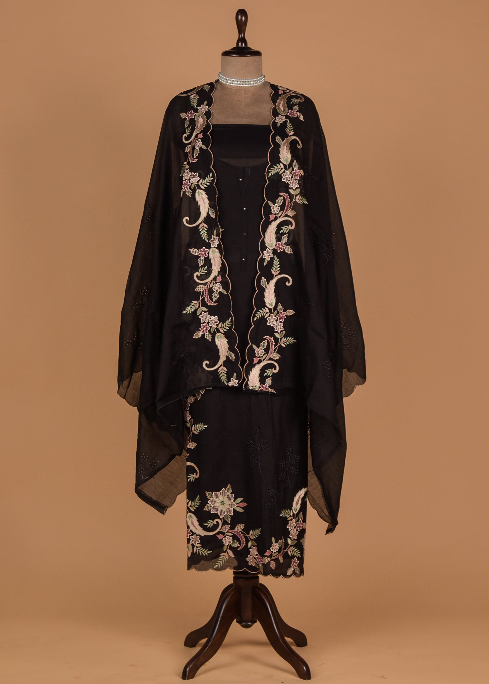 Black Mul Chanderi Dress Material