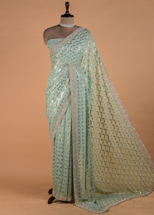Blue Georgette Embroidered Saree