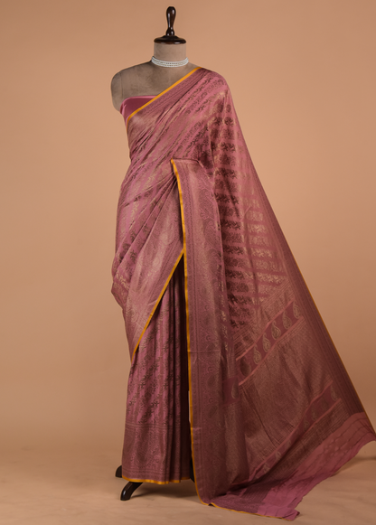 Pink Crepe Banarasi Saree