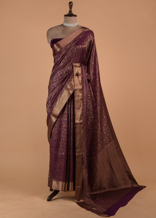 Purple Crepe Banarasi Saree