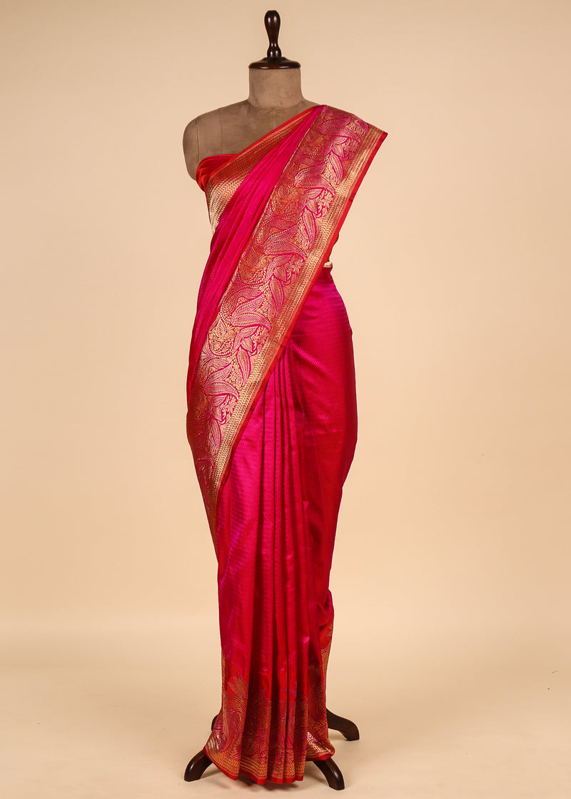 Pink Jacquard Silk Banarasi Saree