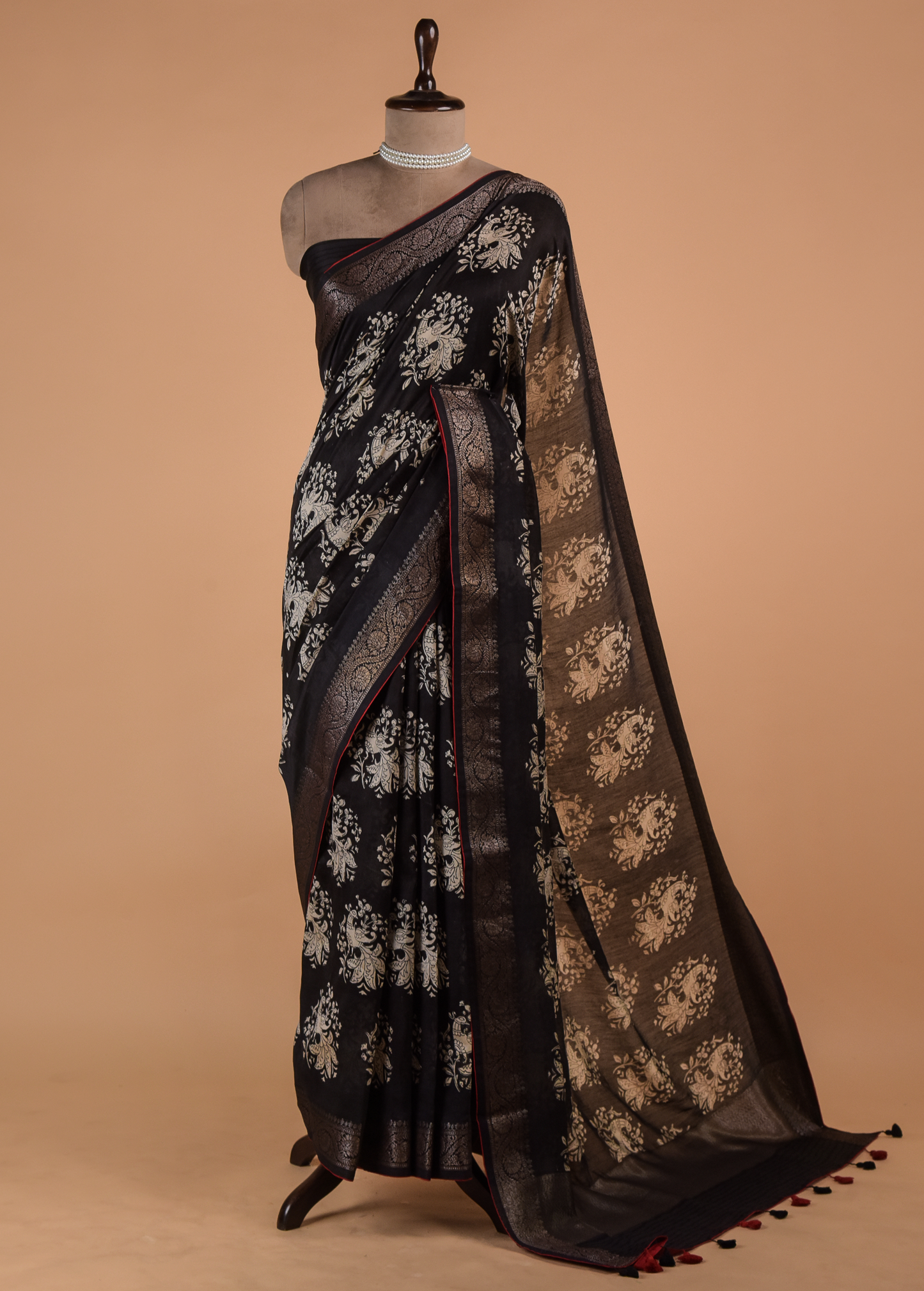 Black Cotton Printed Saree