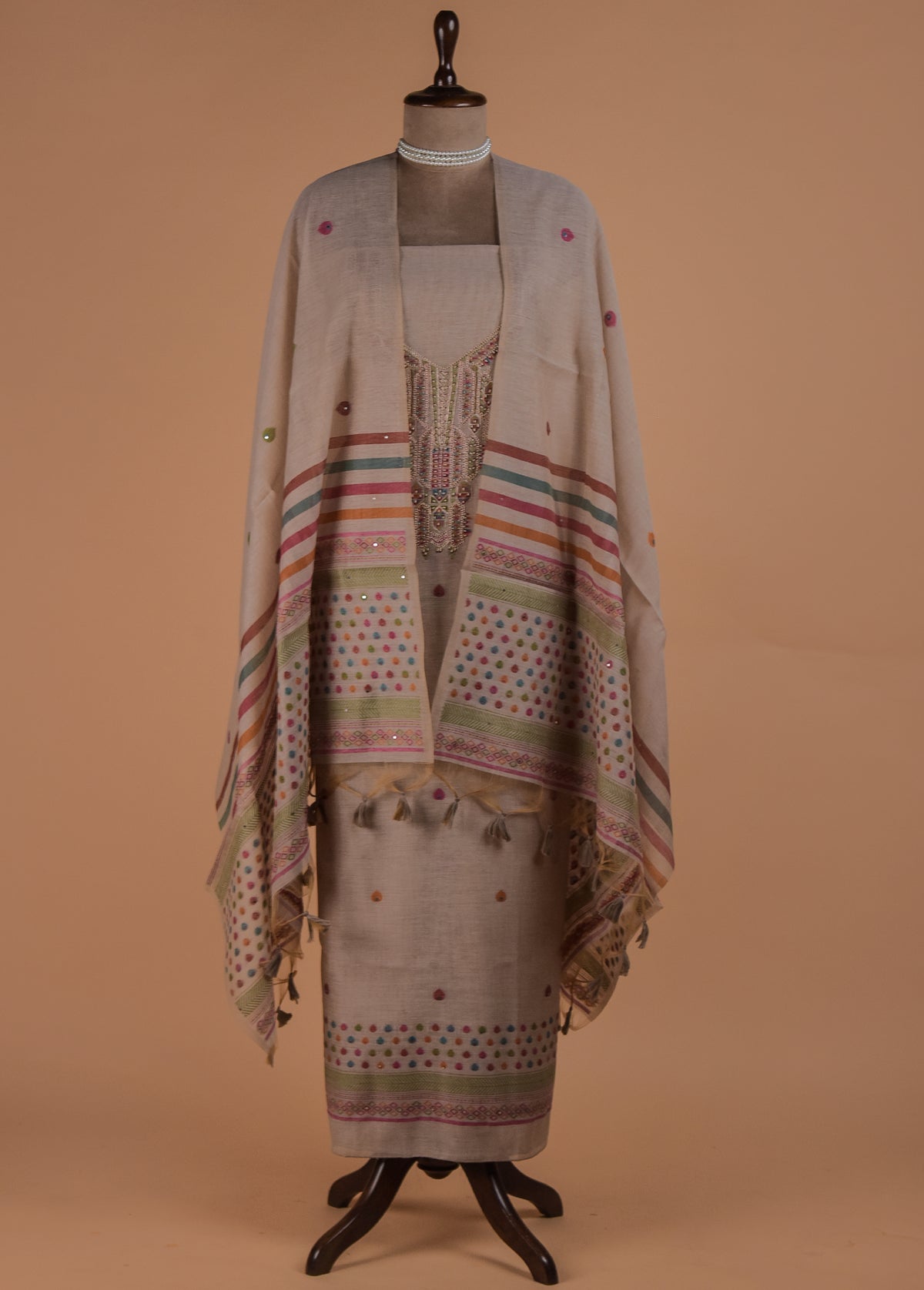 Beige Cotton Dress Material