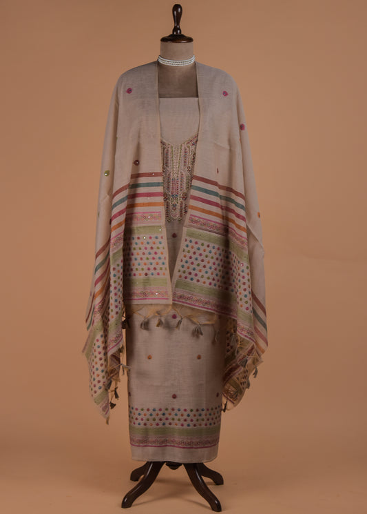 Beige Cotton Dress Material