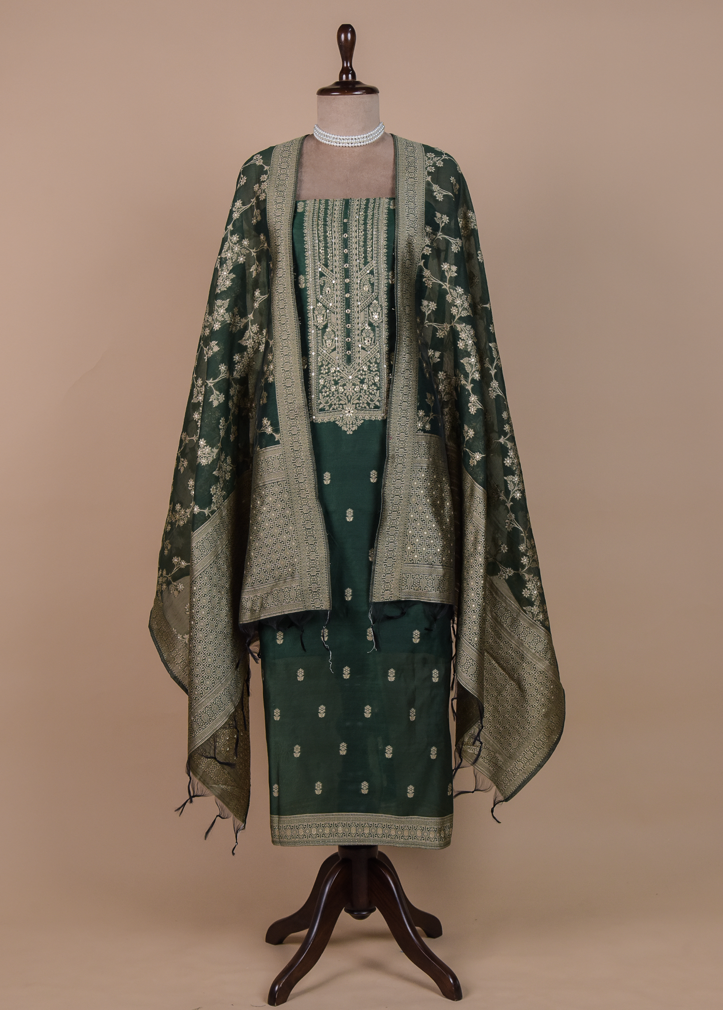 Green Cotton Tussar Dress Material