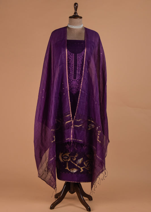 Purple Silk Dress Material