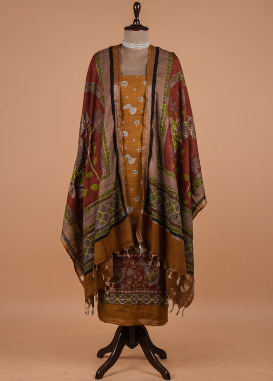 Yellow Cotton Silk Dress Material