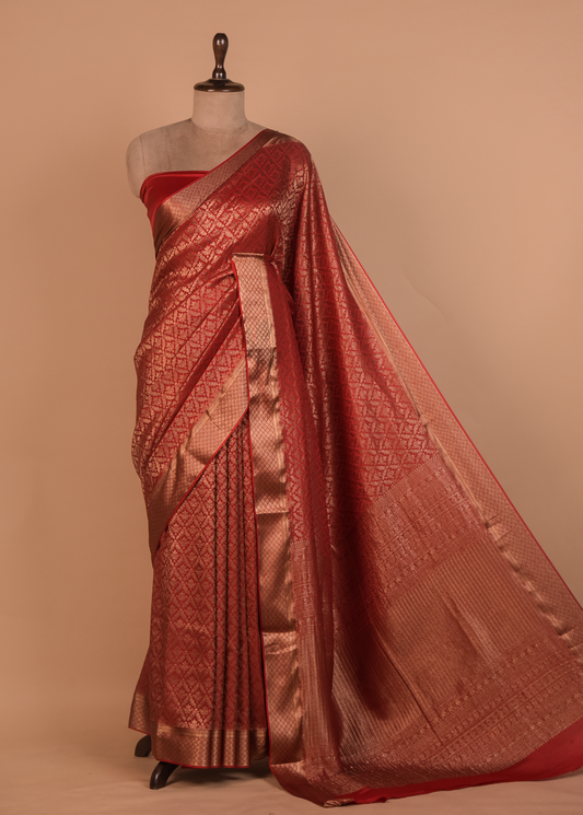 Red Crepe Silk Banarasi Saree