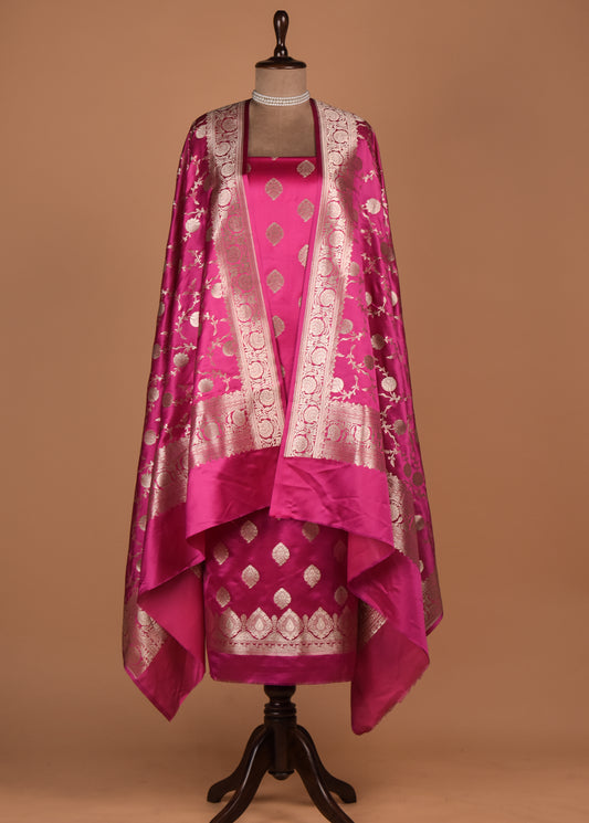 Pink Art Silk Dress Material