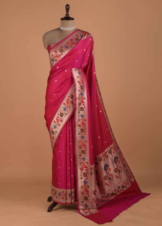 Pink Art Silk Banarasi Saree