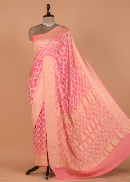 Pink Georgette Bandhani Saree