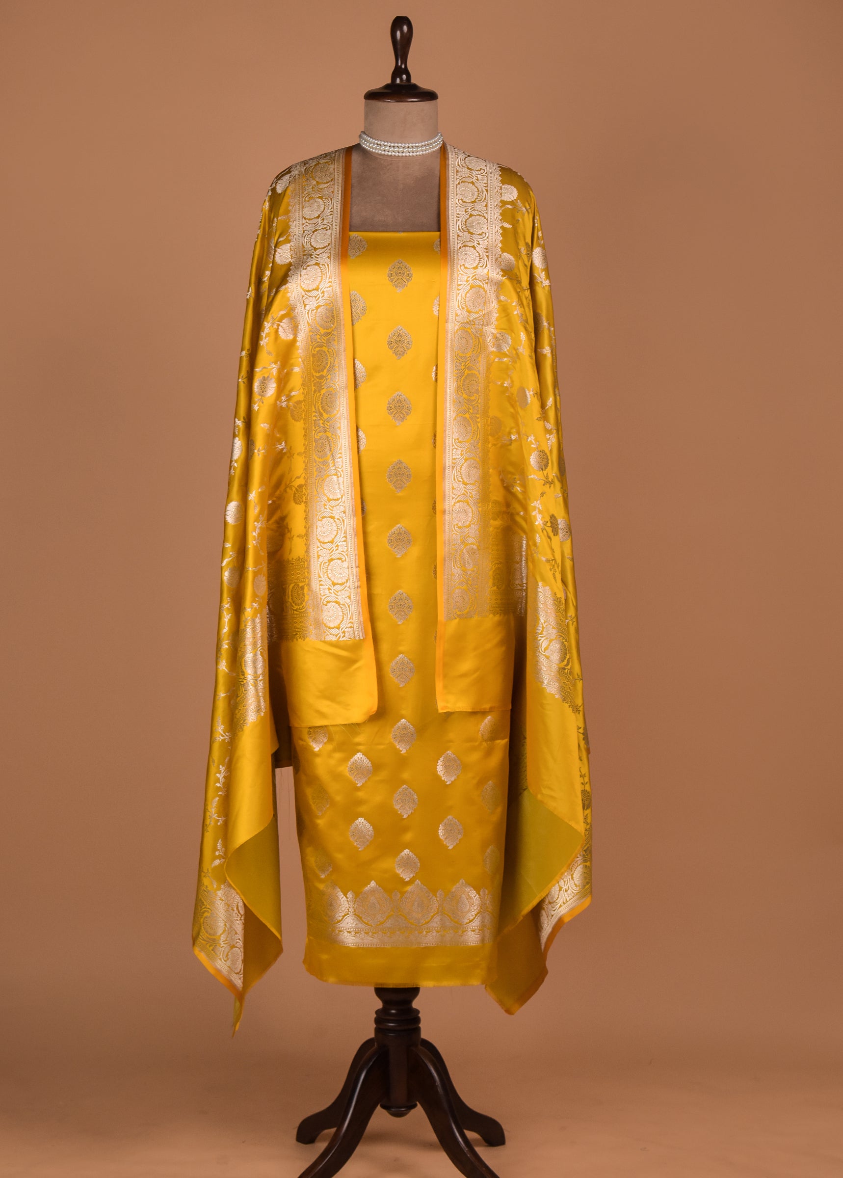 Yellow Art Silk Dress Material