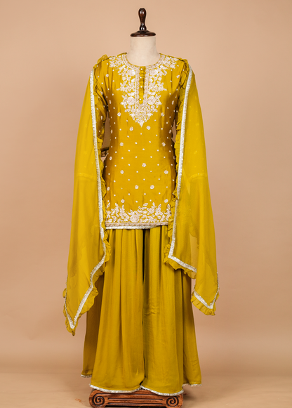 Yellow Georgette Sharara Set