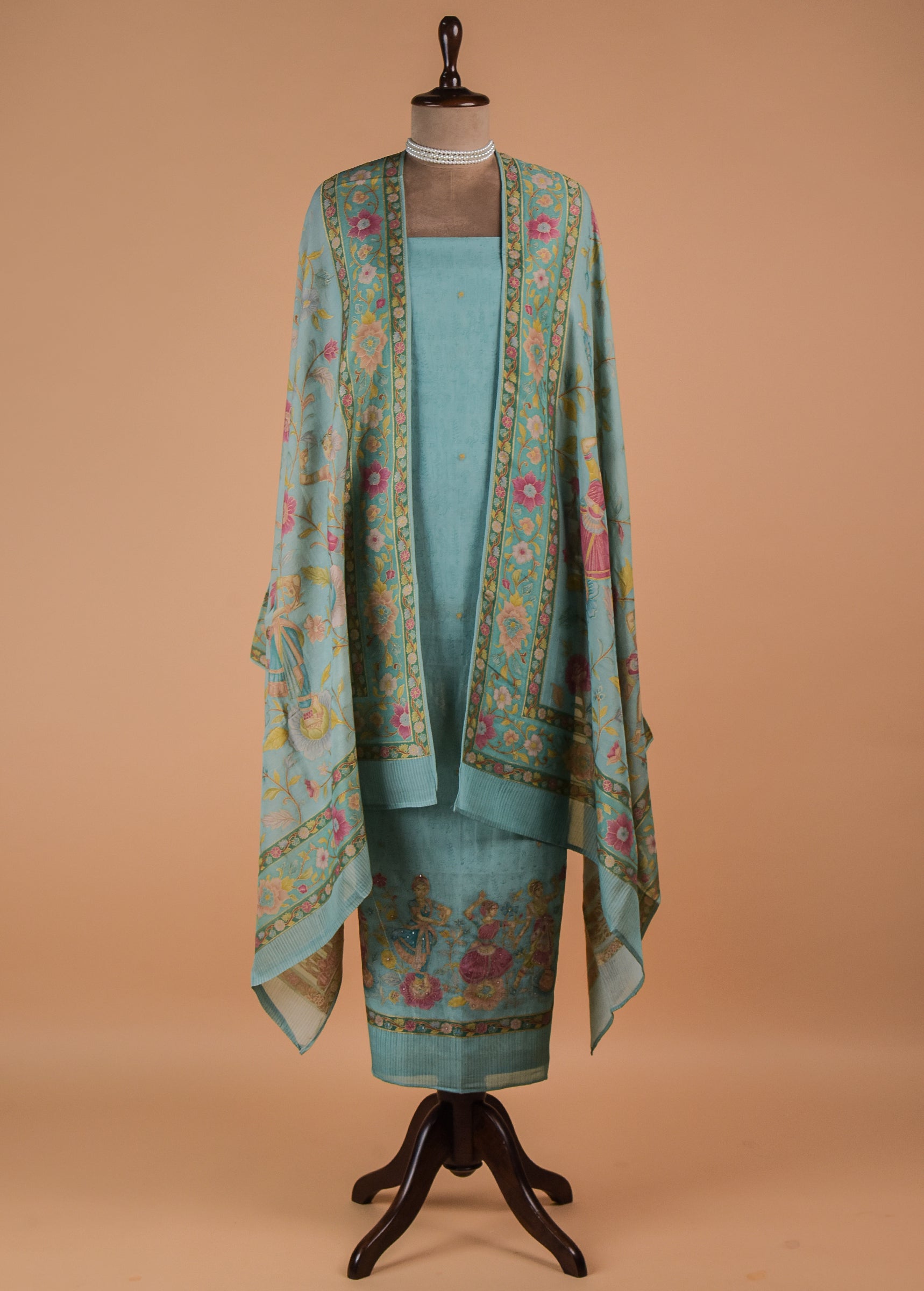 Blue Cotton Silk Dress Material