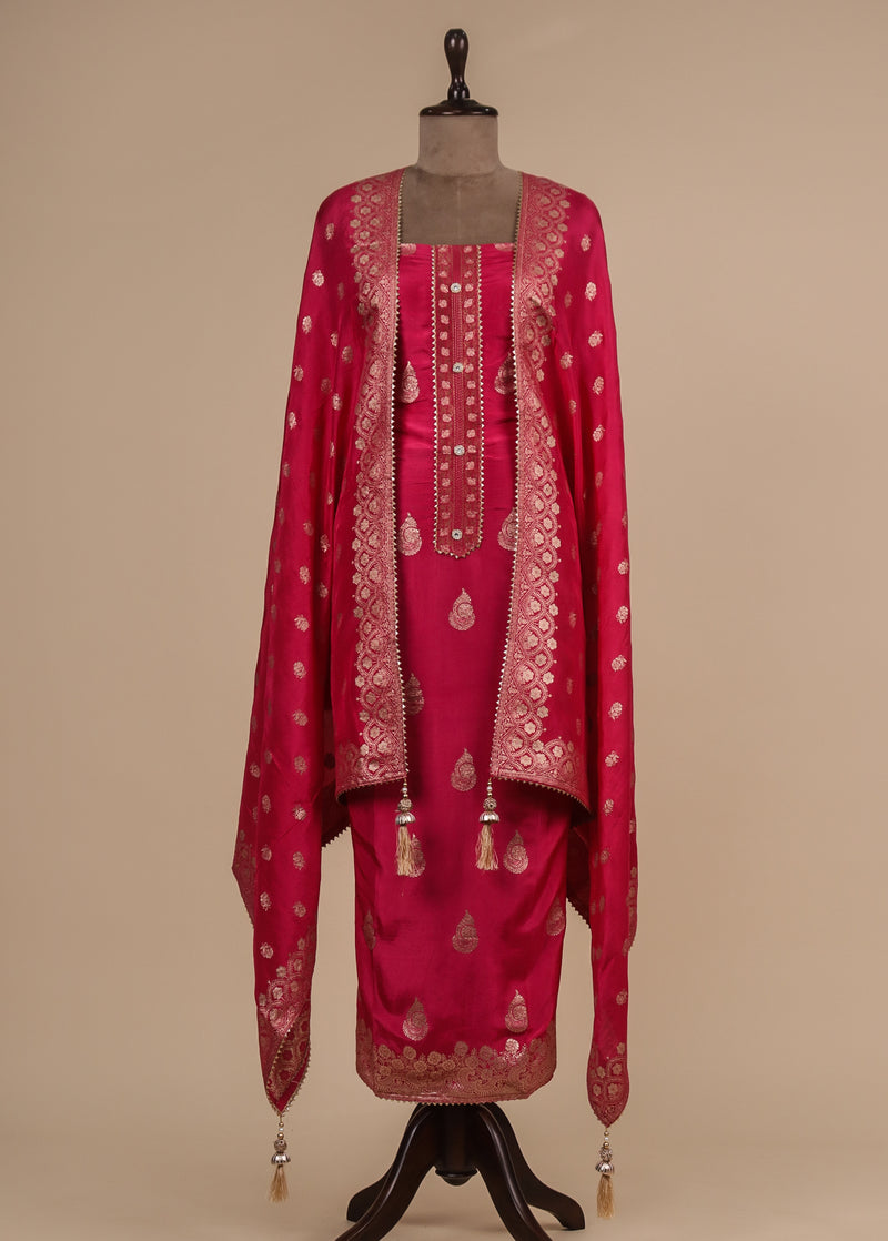 Pink Upada Silk Dress Material