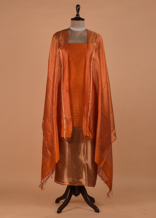 Orange Crepe and Tissue Dress Material