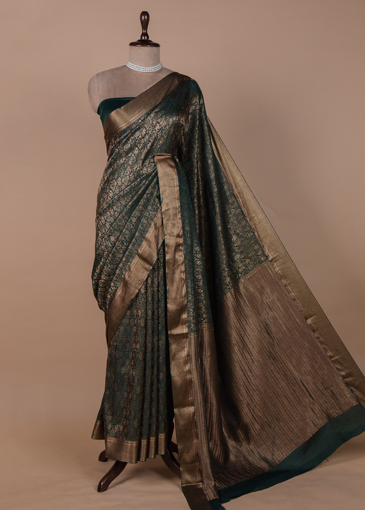 Green Crepe Silk Banarasi Saree