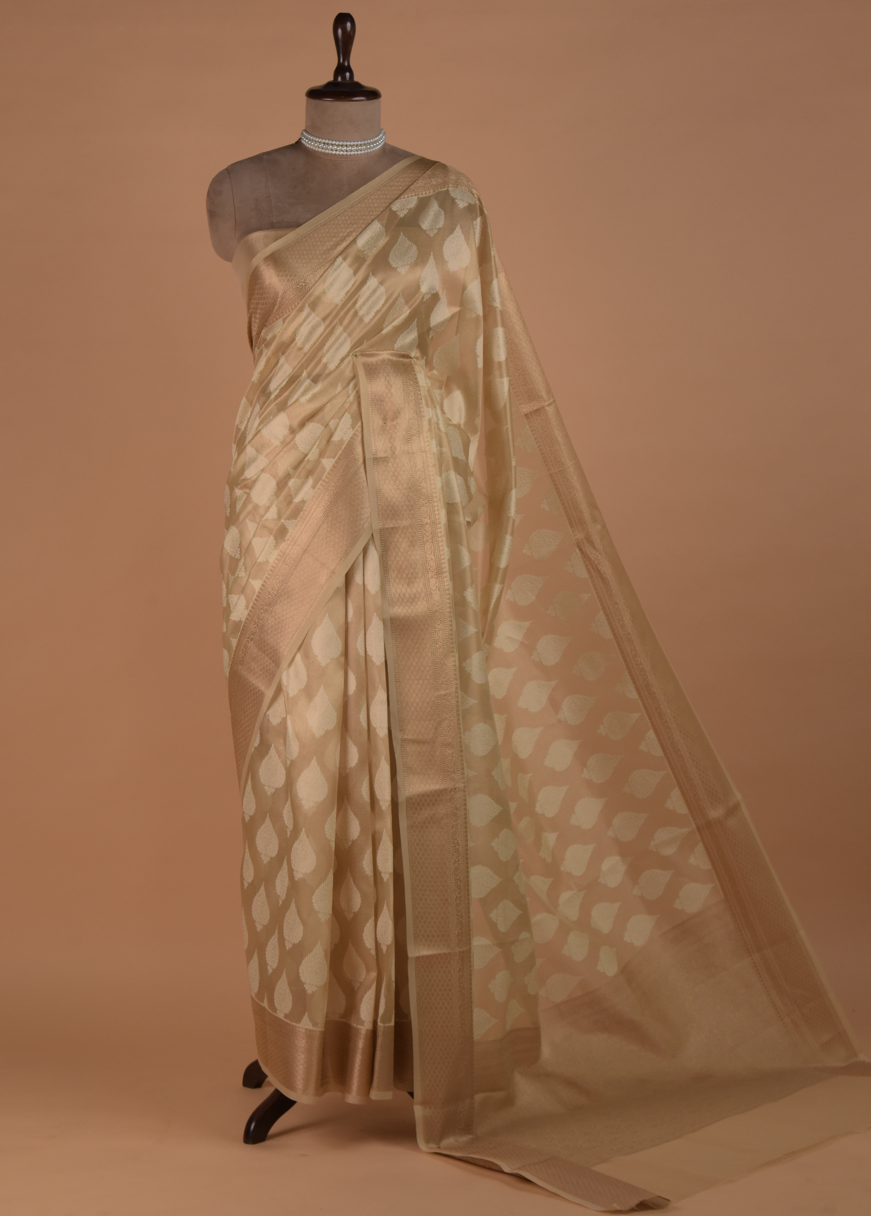 Golden Hand Embroidered Banarasi Saree | Greenways Delhi