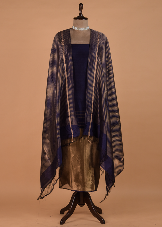 Blue Crepe and Tissue Dress Material