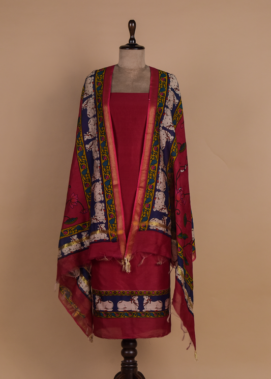 Red Chanderi Dress Material