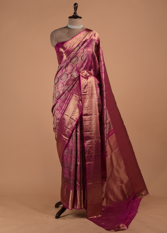 Pink Kanjeevaram Handwoven Silk Saree | Greenways