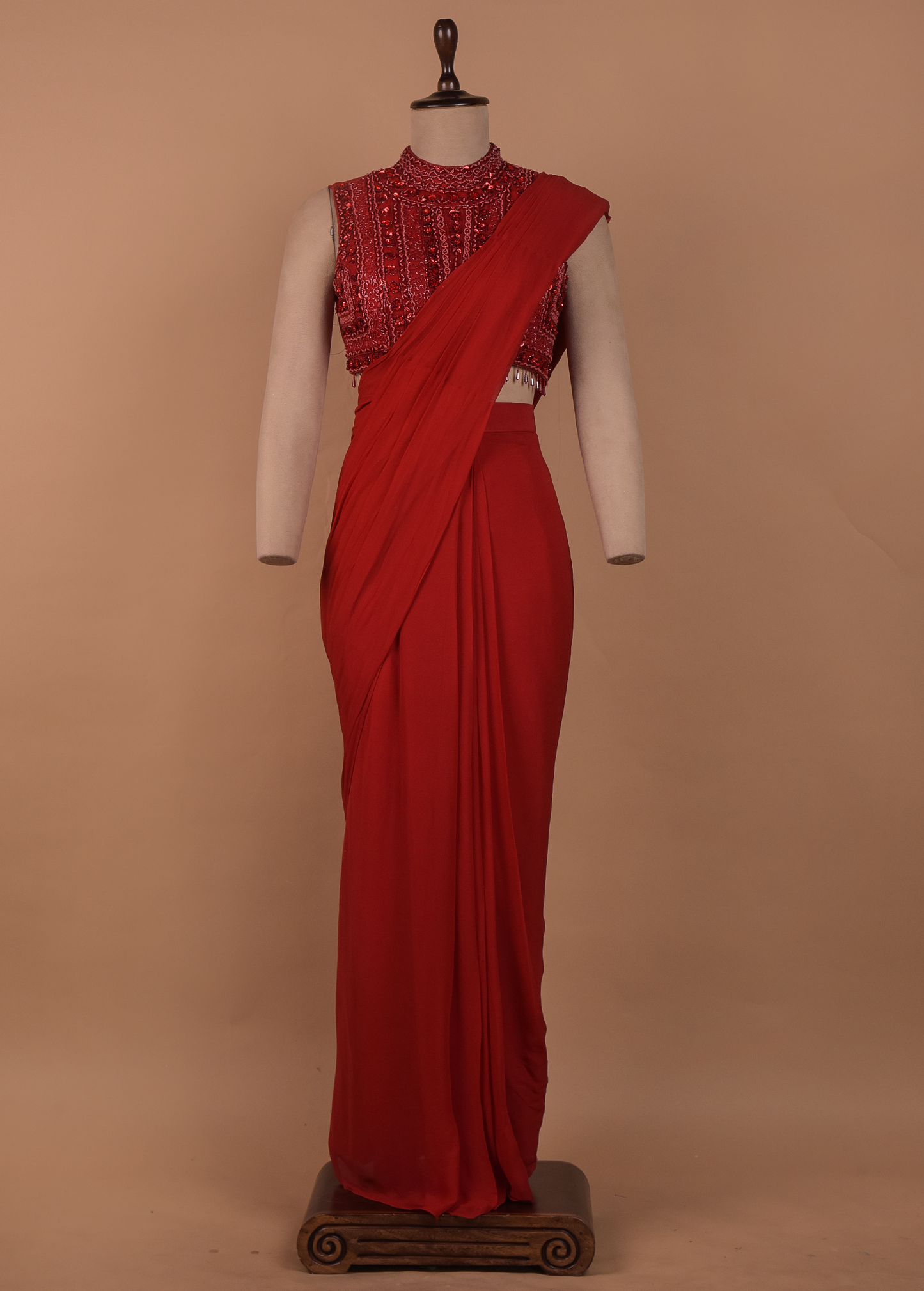 Red Georgette Readymade Saree