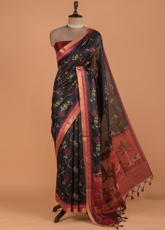 Black Art Tussar Patola Saree