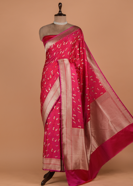 Pink Moroccan Silk Embroidered Saree