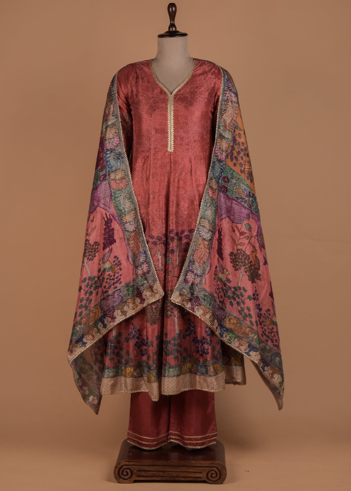 Orange Tussar Anarkali Set