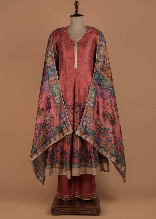 Orange Tussar Anarkali Set