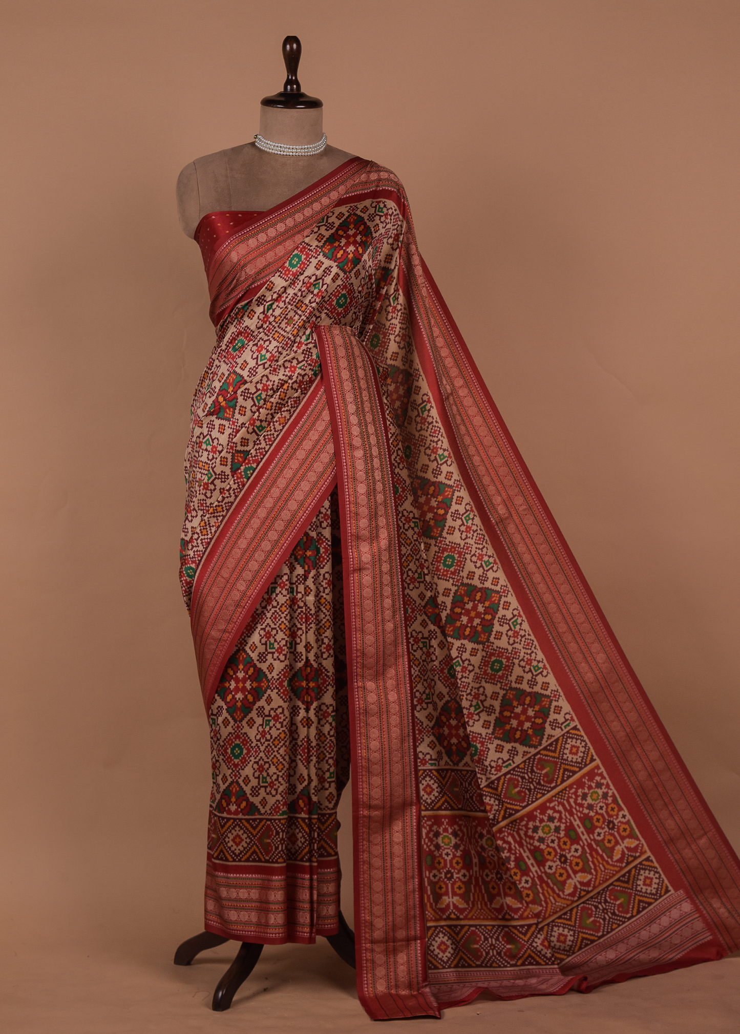 Cream Art Silk Printed Saree