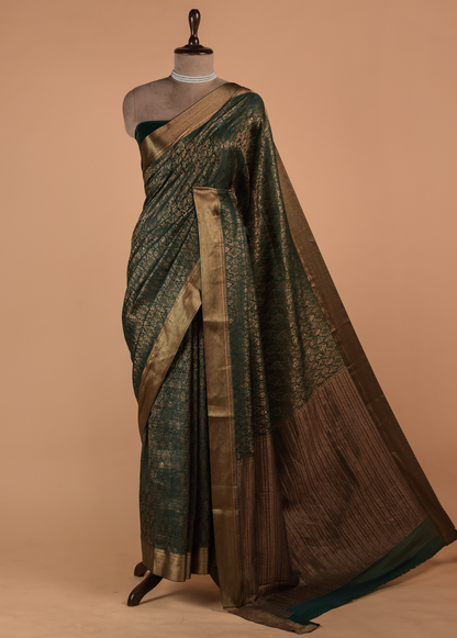Green Crepe Banarasi Saree